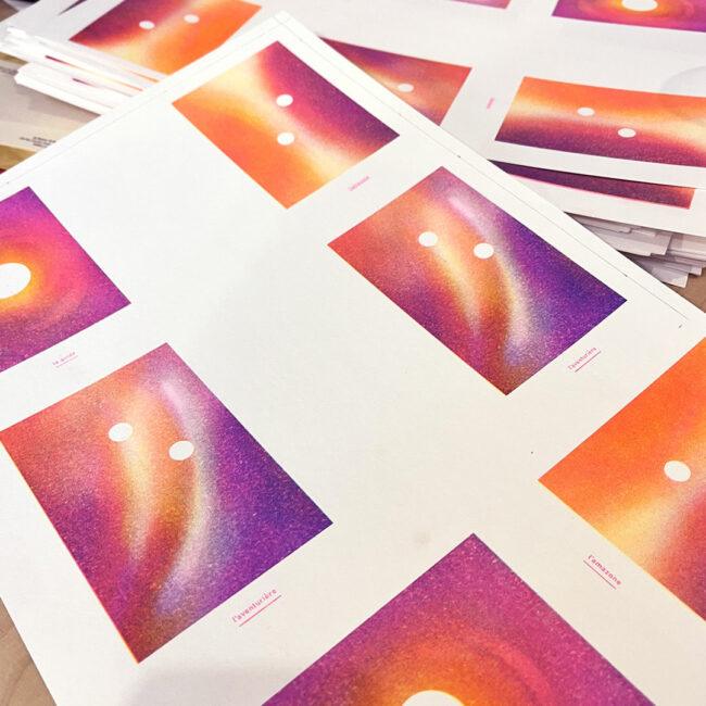 : Triptyque de trois illustrations en risographie — L'Aventurière, L'Amazone, Le Guide — par Floriane Dupont (FLOUK) pour Les Envolées